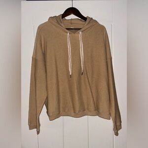 Aerie Love Ribbed Cropped‎ Corded Hooded Tan Sweatshirt Gorpcore Women XL NWOT